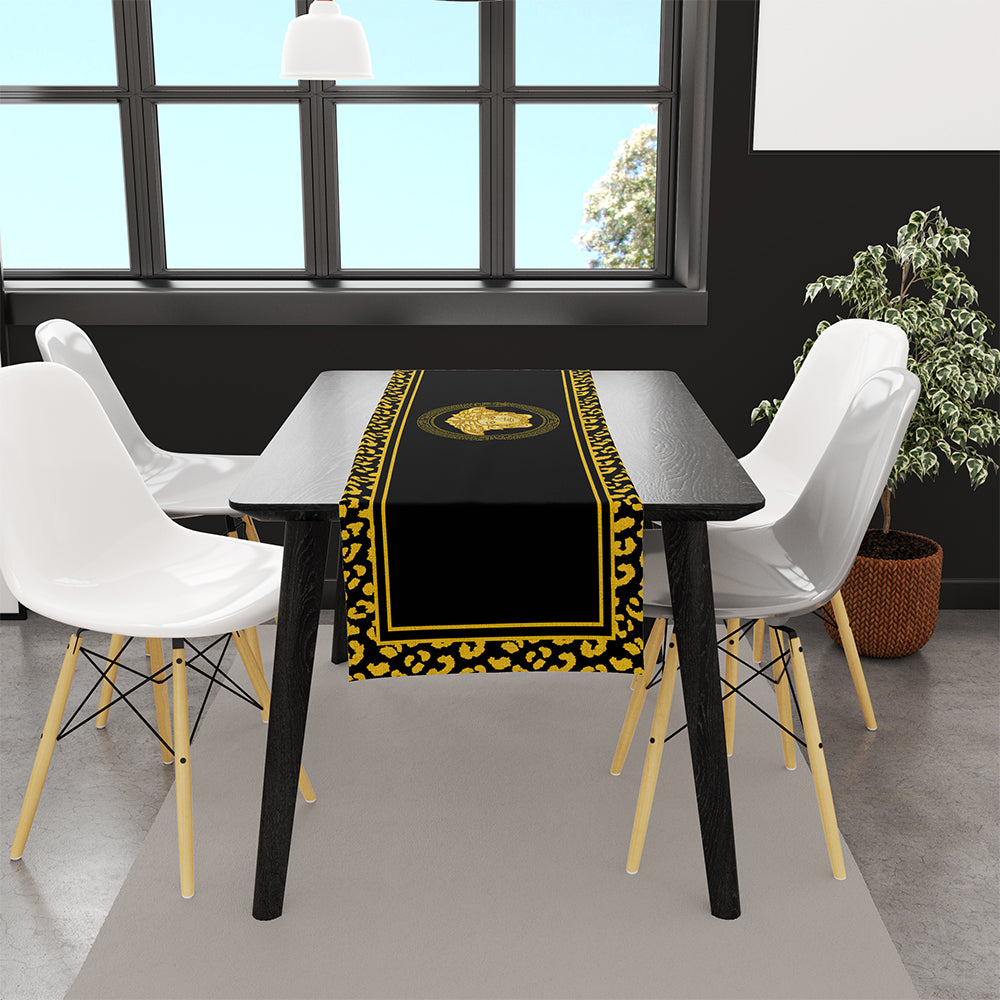 Bieżnik dekoracyjny stołowy czarno-złoty glamour