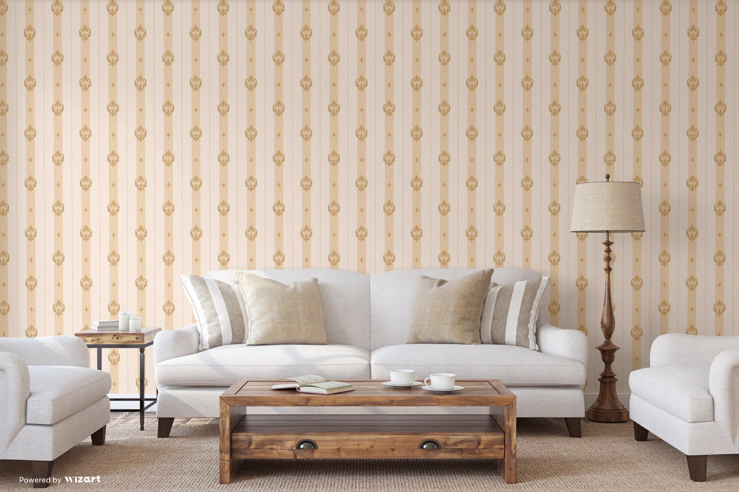 Beżowa tapeta winylowa w pasy – tapeta ścienna w wzory ornament