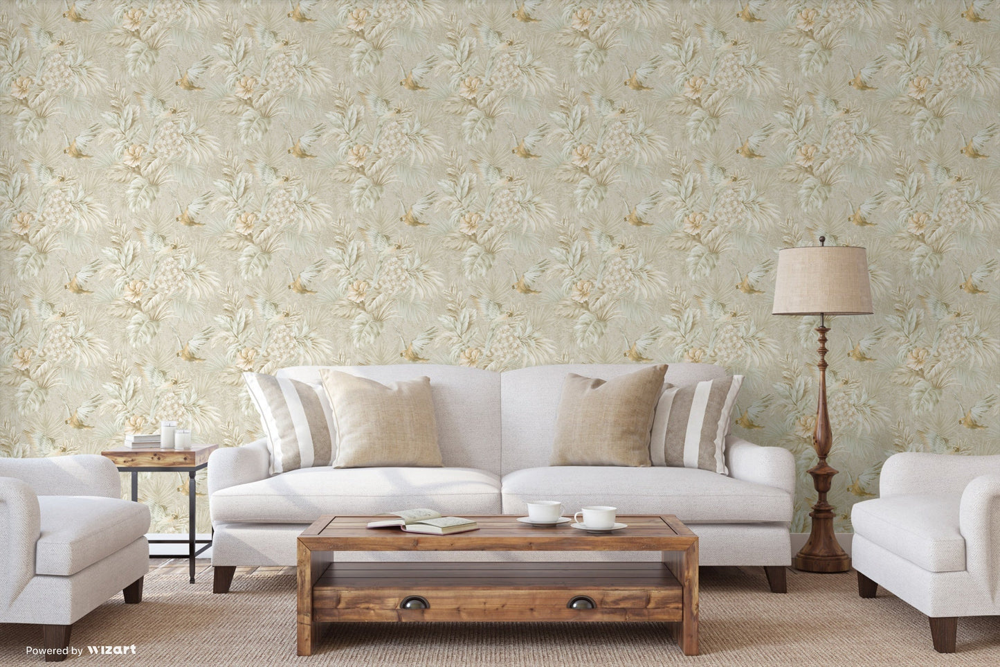 Tapeta w papugi kremowa – tapeta ścienna egzotyczna, delikatny wzór