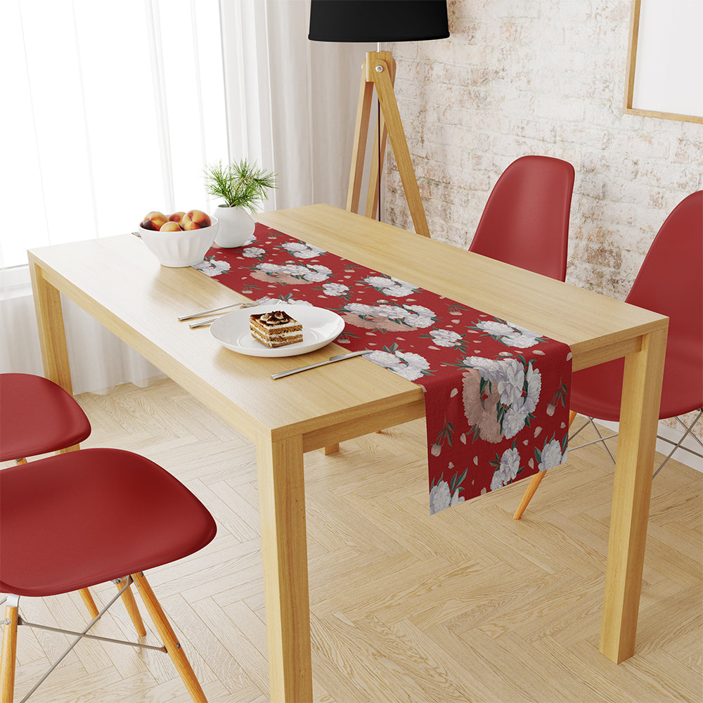 Bieżnik na stół czerwony kwiatowy roślinny dekoracyjny